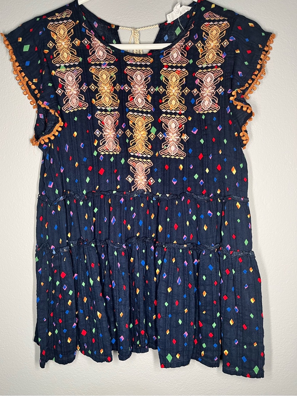 THML By Anthropologie Embroidered Boho Babydoll Top Size Medium